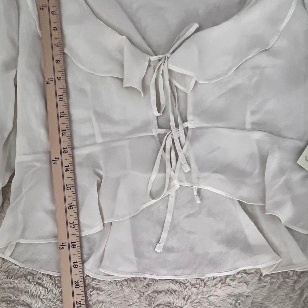 Sheer Fairycore Cream Ruffle Tie Front Peplum Blouse Long Sleeve Large 12-14 - Picture 6 of 12